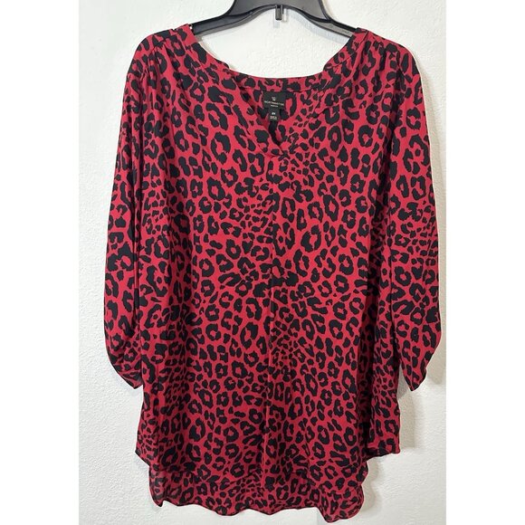 Worthington Tops - Worthington Women’s Red Animal Print Long Sleeve Blouse Shirt Size 2XL
